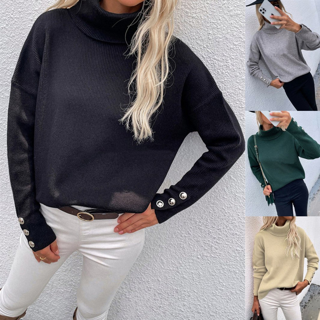 High-Neck Women's Multi-Panel Pullover Sweater | Streetwear