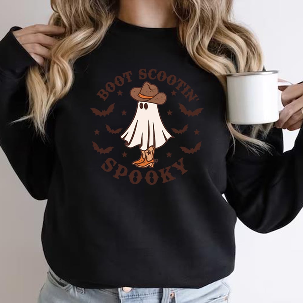 Boot Scootin' Spooky Halloween Cowboy Ghost Hoodie | Streetwear