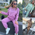 Solid Color Hooded Two Piece Ladies Athleisure Sweatshirt | Streetwear