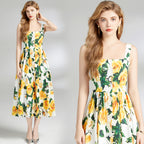 Summer Floral Print Spaghetti Strap Backless Dress