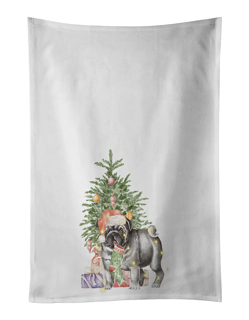 Pug Black #2 Christmas Presents and Tree Kitchen Towel Set of 2