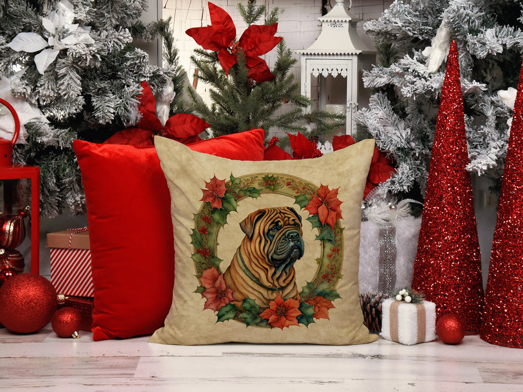 Shar Pei Christmas Flowers Throw Pillow