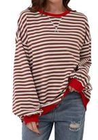 Loose Striped Long Sleeve T-shirt Casual Pullover Sweater For Womens Clothing | Streetwear