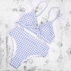 Sexy High-Waisted Plaid Bikini Swimsuit for Women