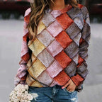 Women's Printed Patchwork Long Sleeve Raglan Sweater