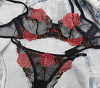 Embroidered Lace Bra with Rose Design