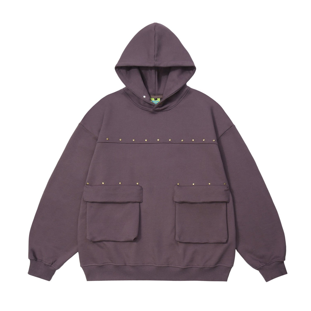 Men's Hooded Terry Sweater with Multi-pocket Rivet Design