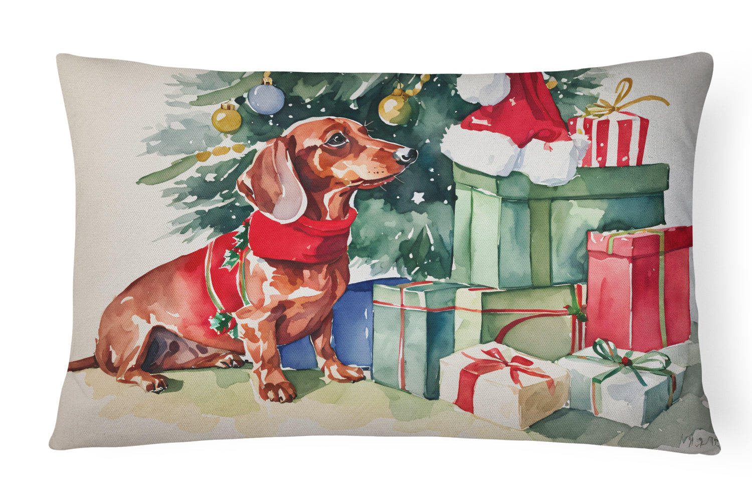 Dachshund Christmas Throw Pillow