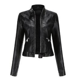 Women's Leather Jacket with Standing Collar (Single Piece)