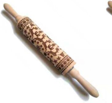 Wooden Rolling Pin with Christmas Reindeer Design