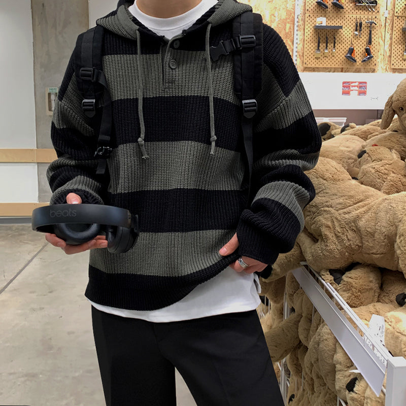 Korean Style Striped Retro Hooded Sweater