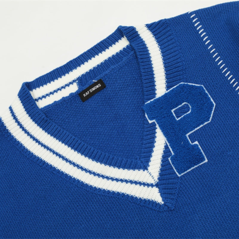 Blue RAF SIMONS Oversized V-neck Wool Sweater for All