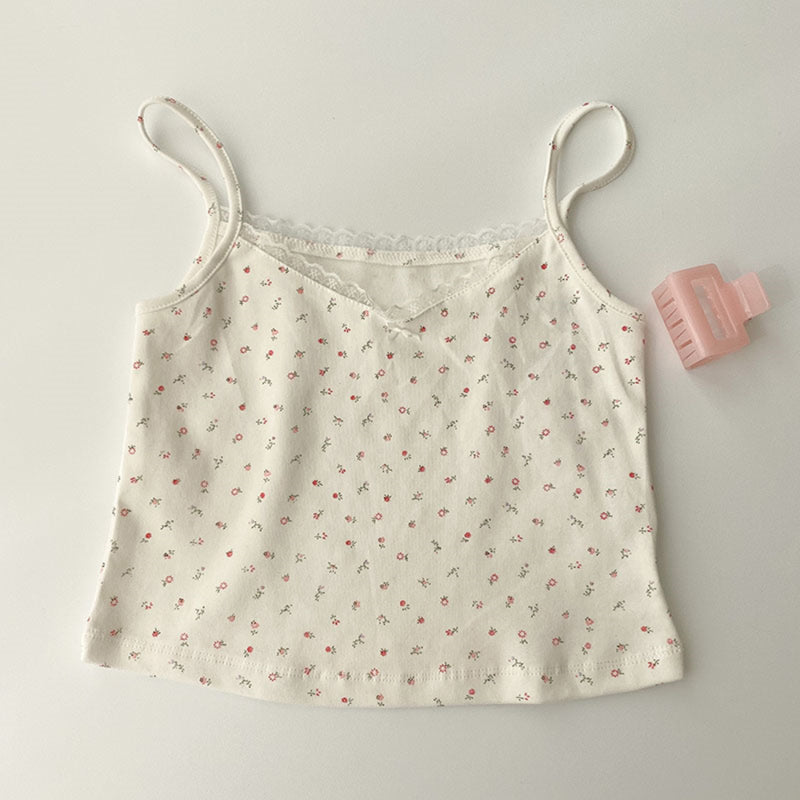 Summer Girls' Slim Lace Print Sling Dress