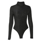 Black Gold Silk Sexy Mock Neck Bodysuit