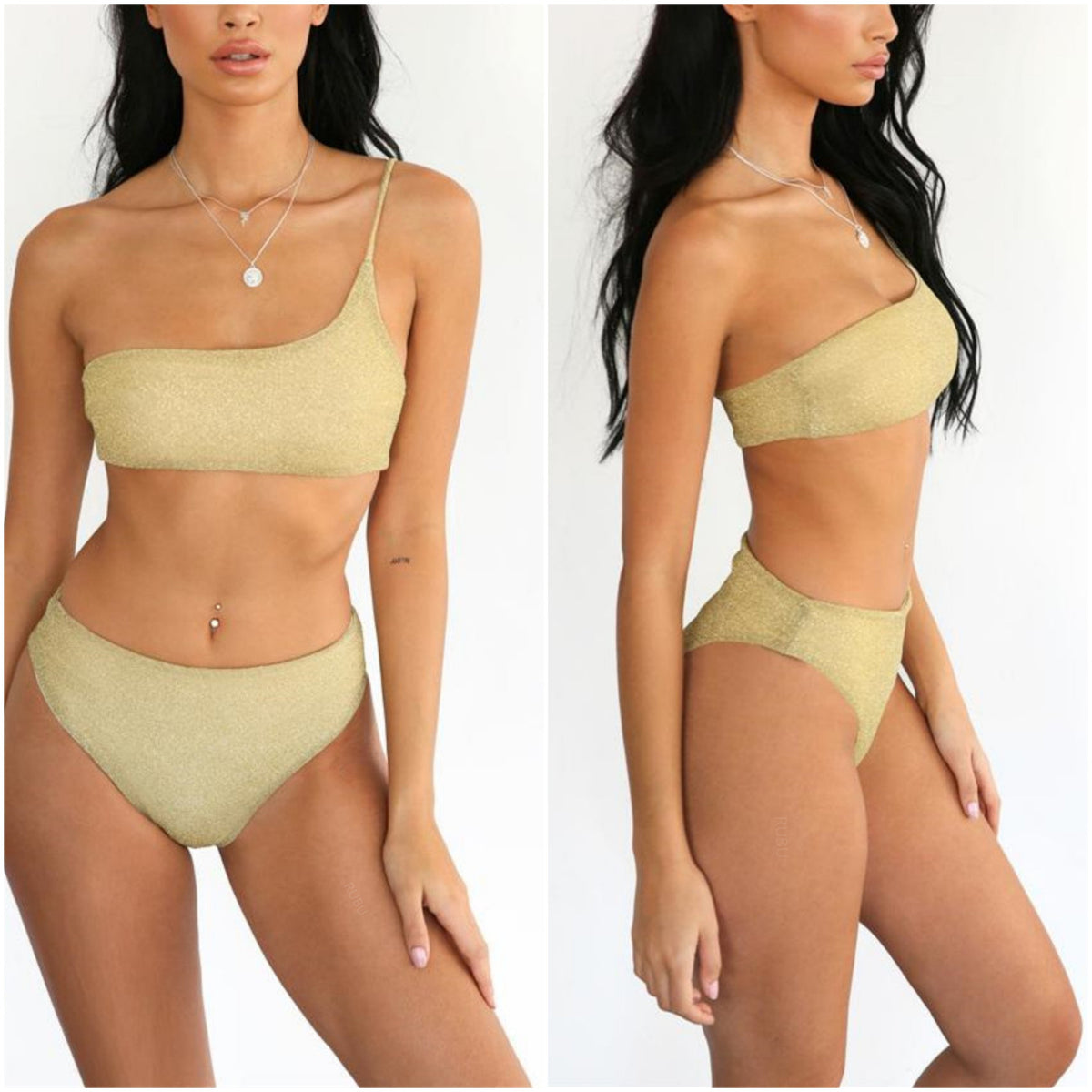 2019 Women's One-Shoulder Metallic Bikini Swimsuit 9182