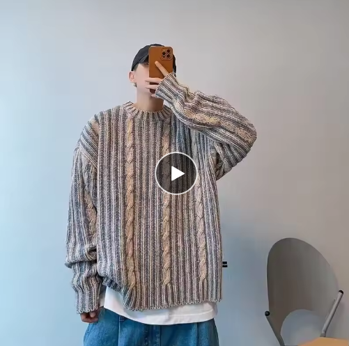Striped Retro Round Neck Sweater