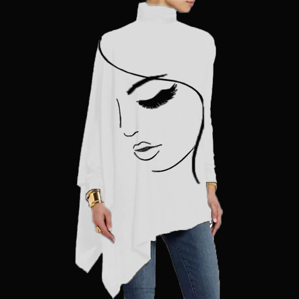Irregular Knitted Turtleneck Sweater for Women