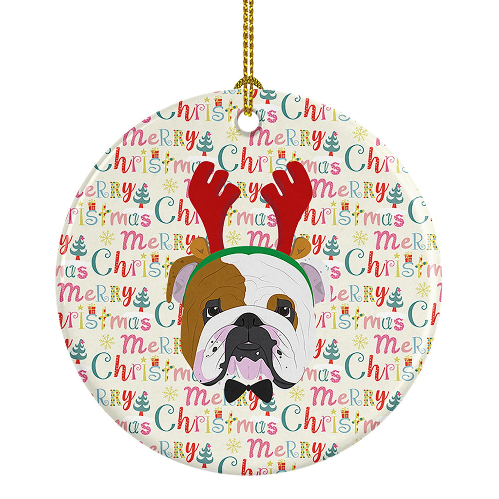 English Bulldog Merry Christmas Ceramic Ornament