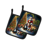 Bernese Mountain Dog and Santa Claus Pair of Pot Holders