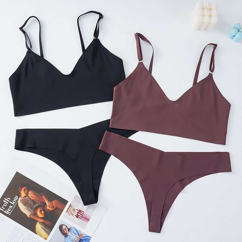 Women’s Seamless Ice Silk Bra and Thong Lingerie Set
