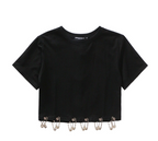 Metal Pin Short Sleeve Crop Top for Women