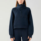 Women's Half-Zip High-Stand Collar Pullover Leisure Warm Fleece Sweater | Streetwear