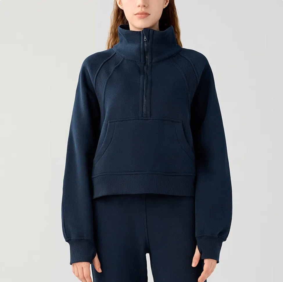 Women's Half-Zip High-Stand Collar Pullover Leisure Warm Fleece Sweater | Streetwear