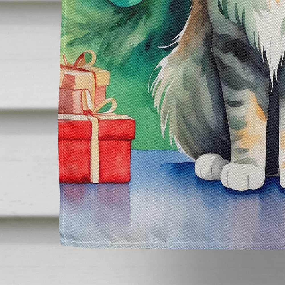 MaineCoon Cat By the Christmas Tree House Flag
