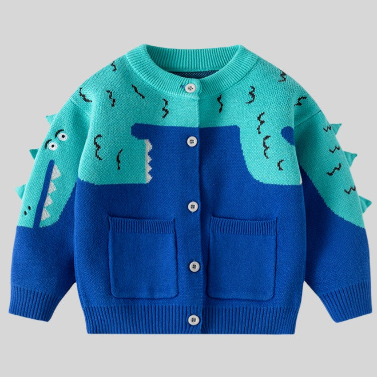 Little Dinosaur Knitted Cardigan Sweater for Boys