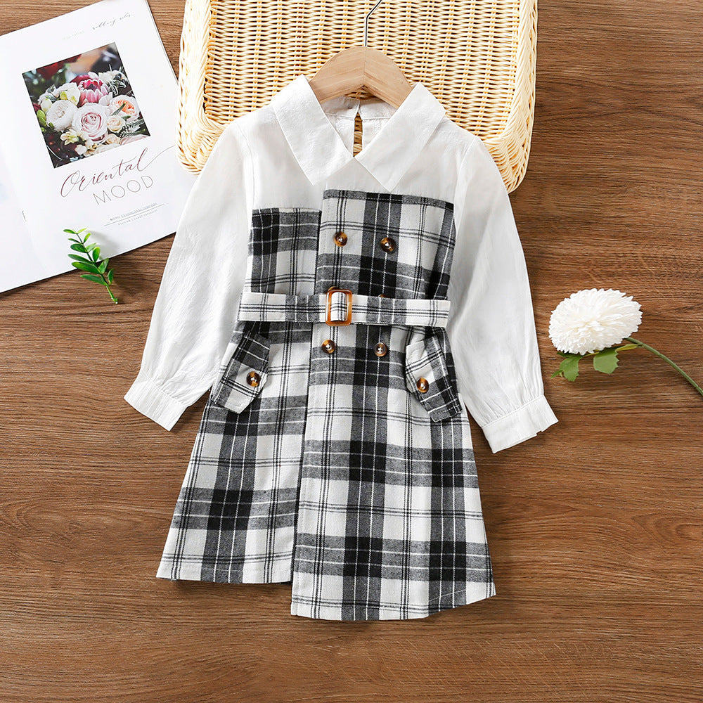 Korean Style Plaid Trench Coat Dress
