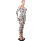 MOS42-M960 Sexy One-Shoulder Mesh Print Bodysuit