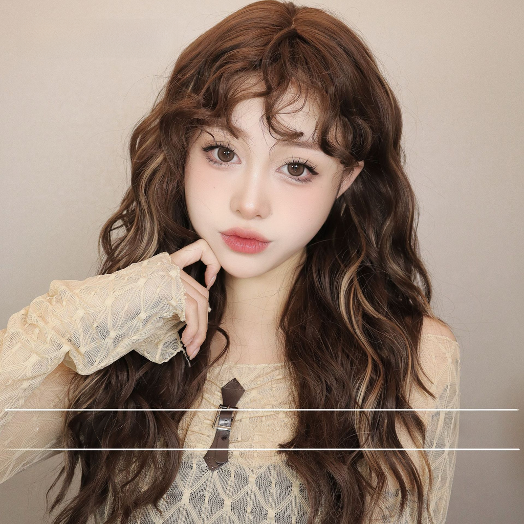 Retro Highlighted Brown Wool Short Wig for Women
