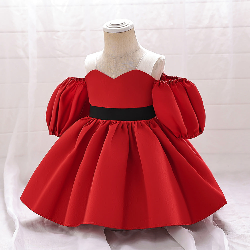 Puff Sleeve Girls' Dress for Party and Baptism