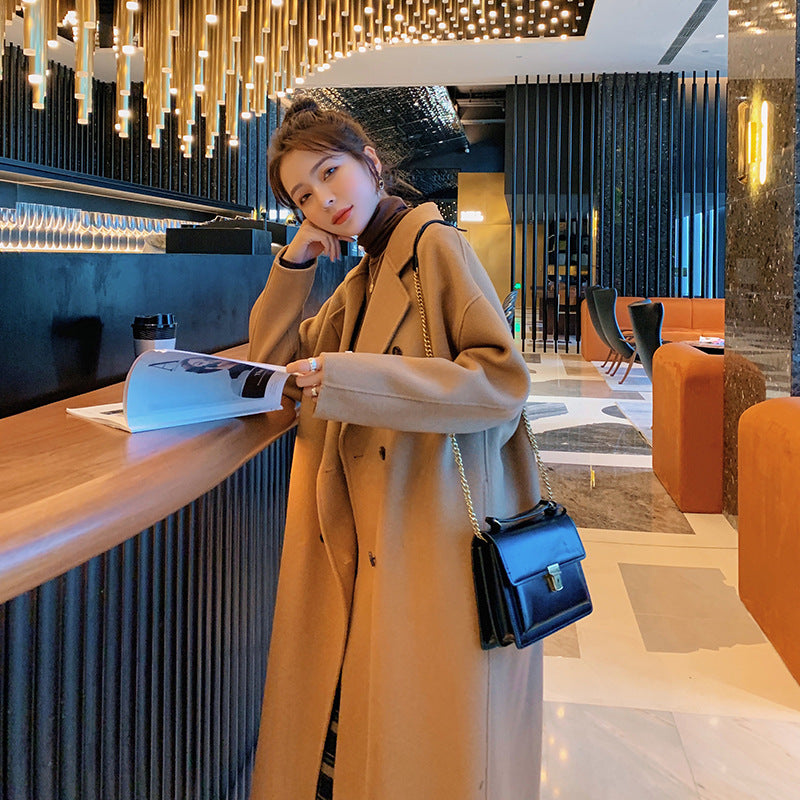 Mid-Length Loose Woolen Coat for Women