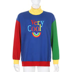 Women's Blue Long Sleeve Round Neck Pullover Sweatshirt | Streetwear