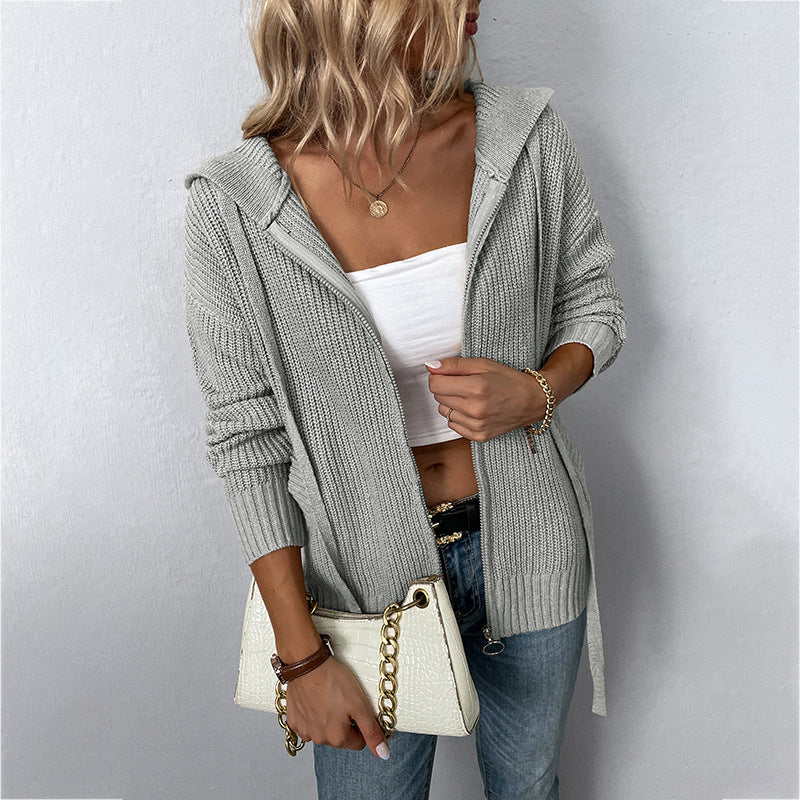 Solid Color Rope Cap Autumn Drizzle Coat (One Piece)