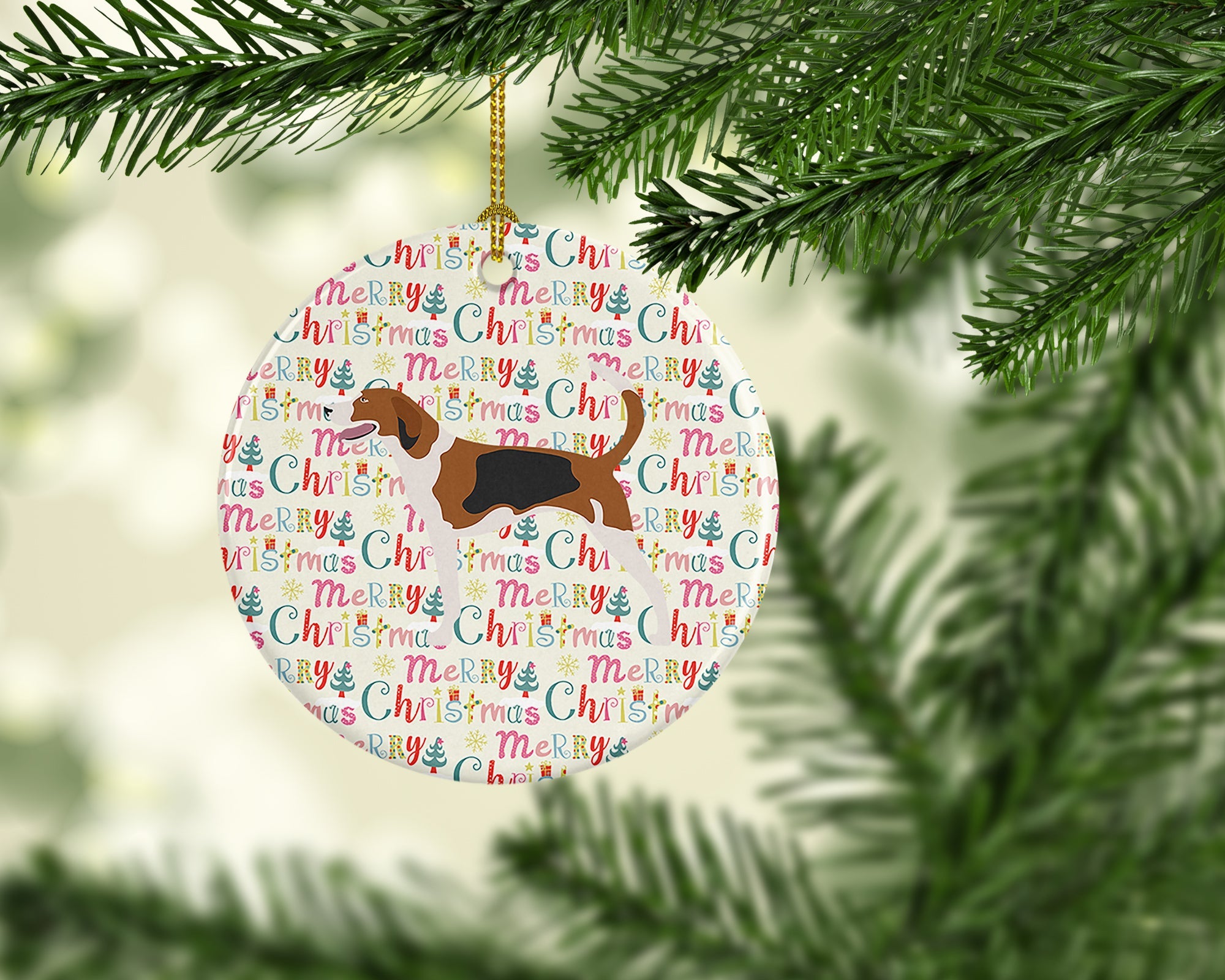 American Foxhound Merry Christmas Ceramic Ornament