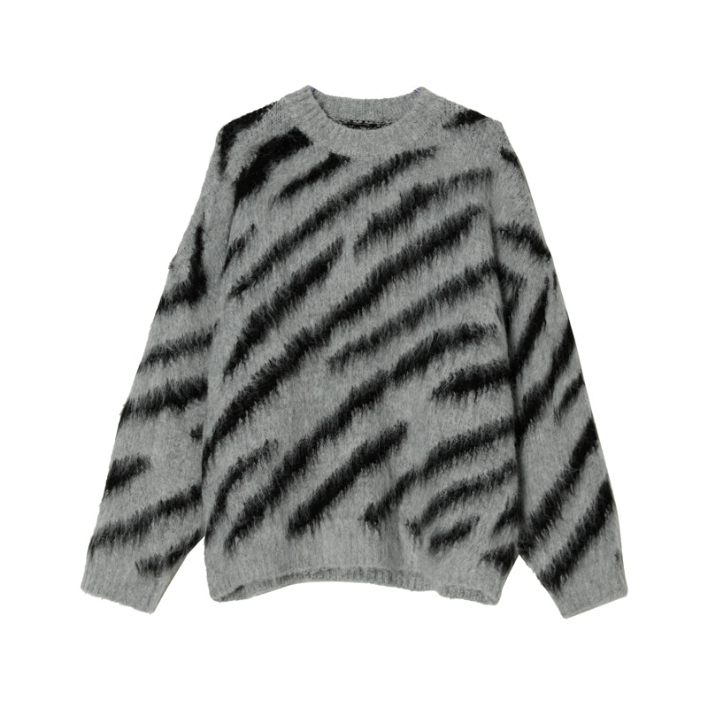 Zebra Pattern Mohair Sweater for Men - Long Sleeves