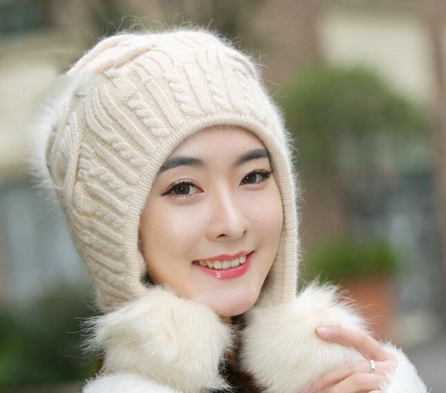 Korean Style Fleece Rabbit Fur Winter Hat | Embroidered Cap