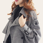 Korean Houndstooth Windbreaker Long Plaid Coat for Women
