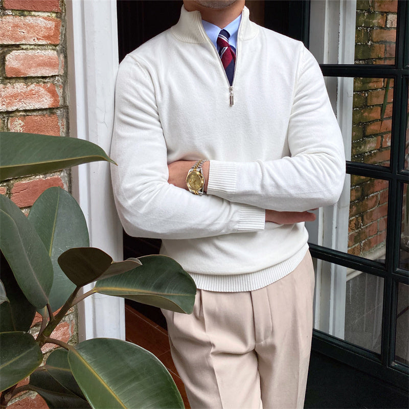 Men's Long-sleeve Zipper Knit Sweater with Collar