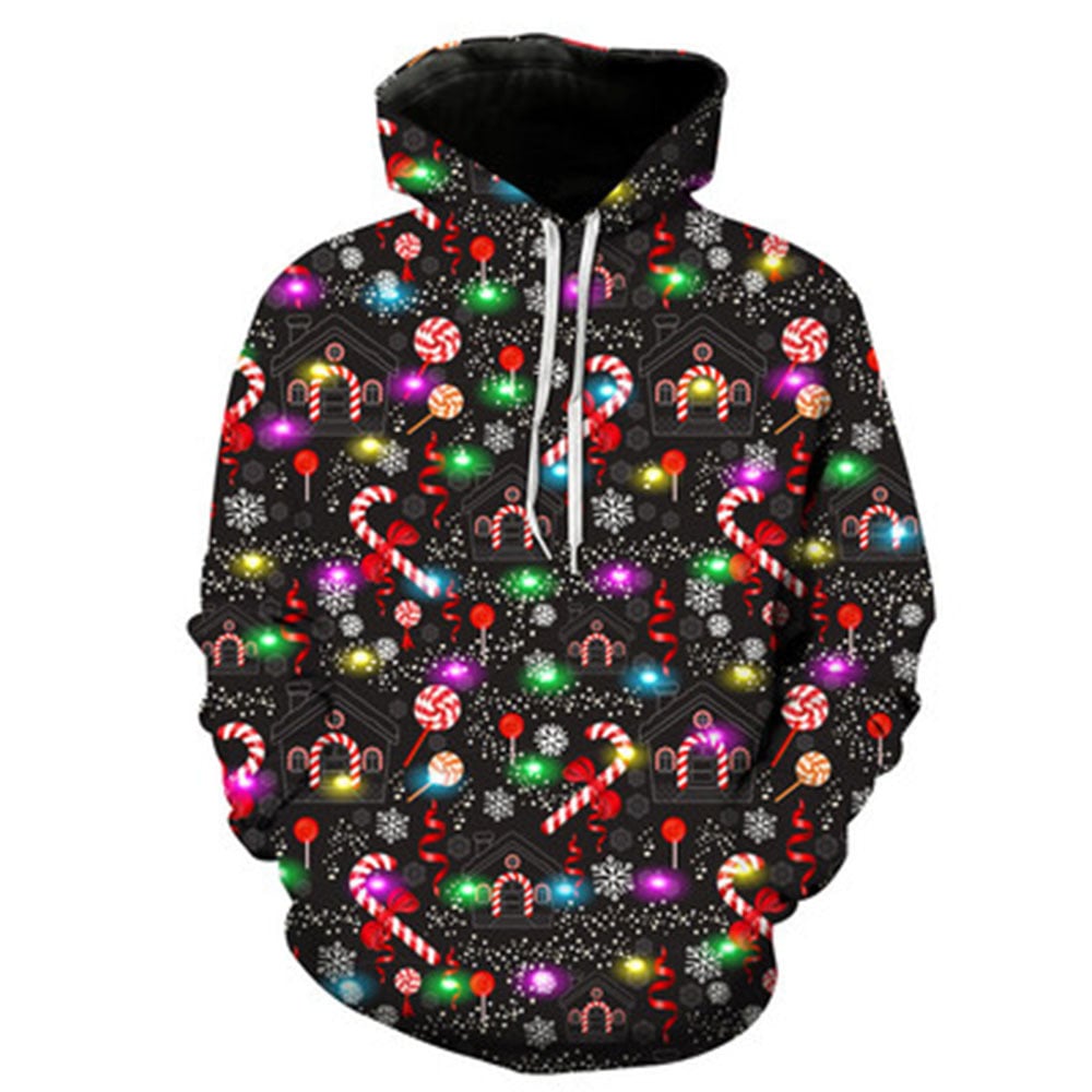 Christmas Print Long Sleeve Hoodie in Polyester | Streetwear