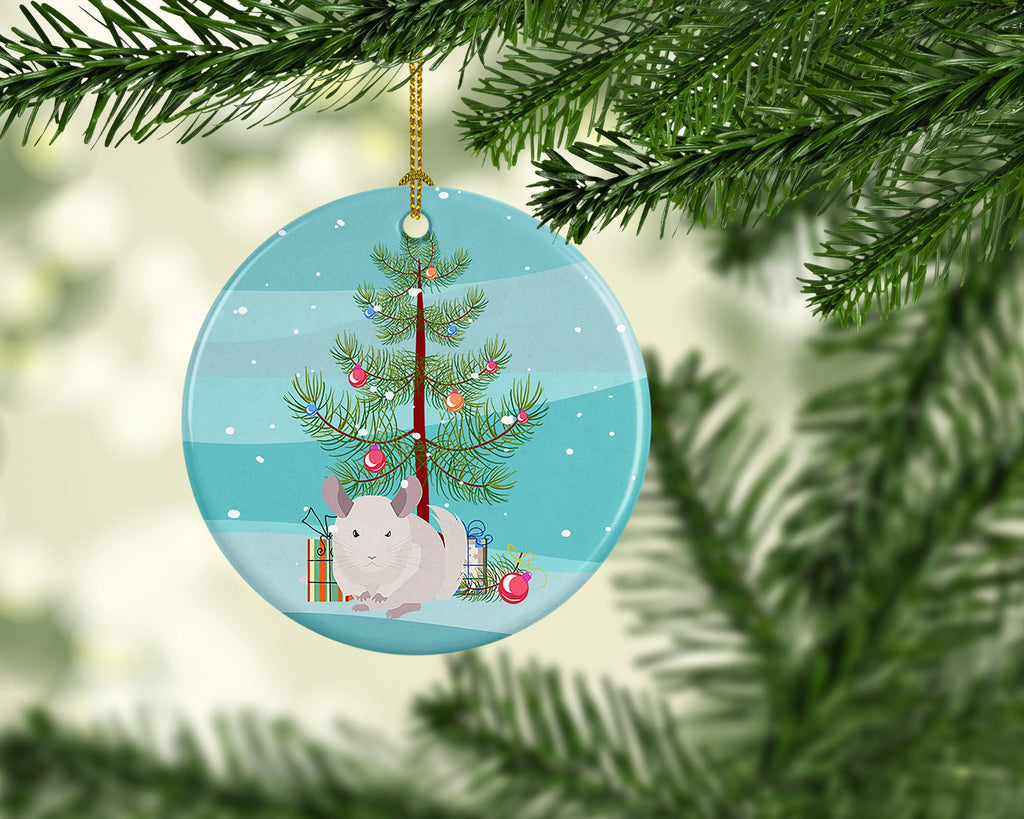 White Dominant Chinchilla Merry Christmas Ceramic Ornament