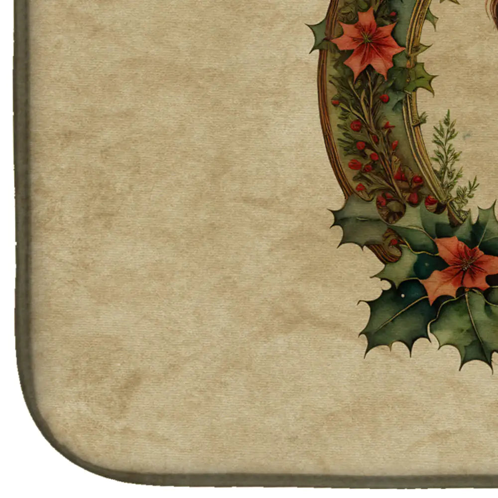 Otterhound Christmas Flowers Dish Drying Mat