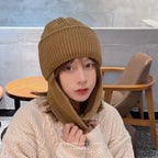 All-in-One Women's Wool Hat for Warm Ear Protection | Embroidered Cap