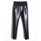 Fleece-lined Thick Matte Leather Pants for Women