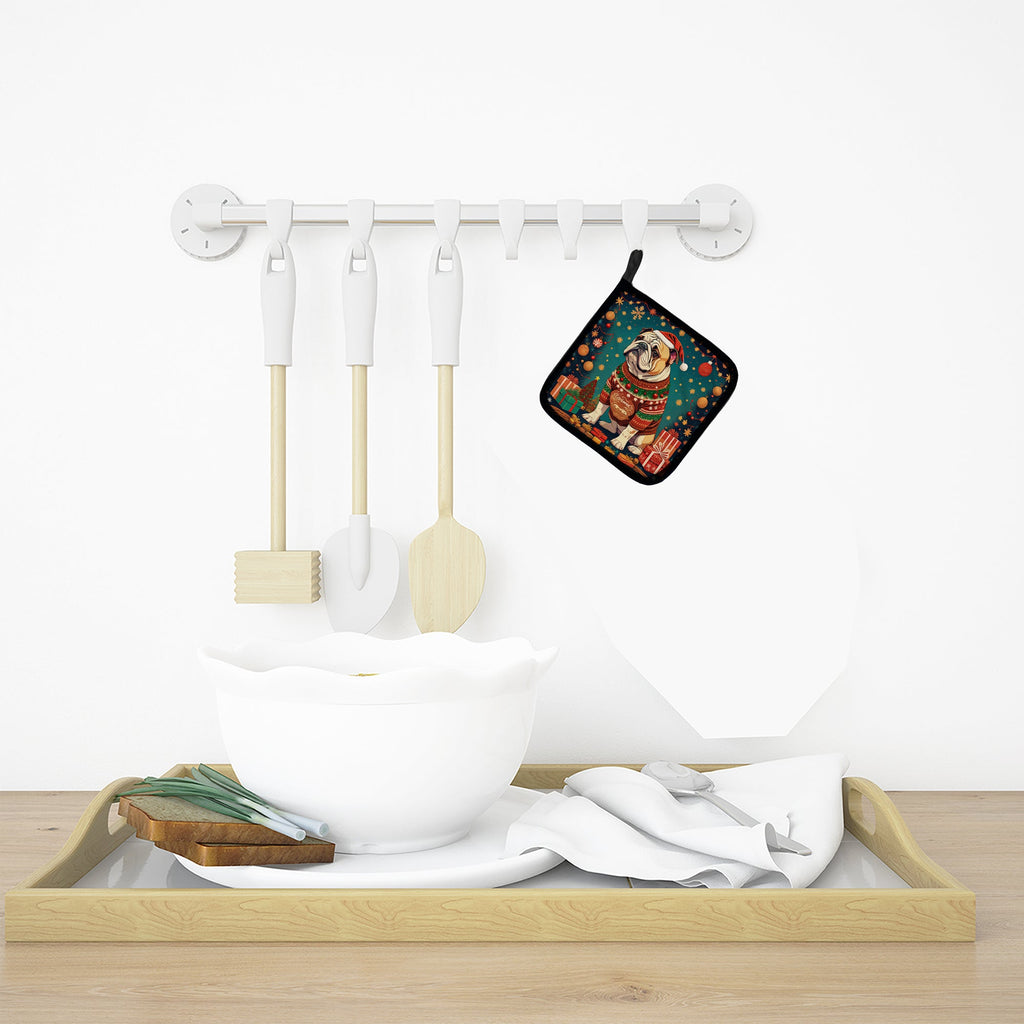 English Bulldog Christmas Pair of Pot Holders