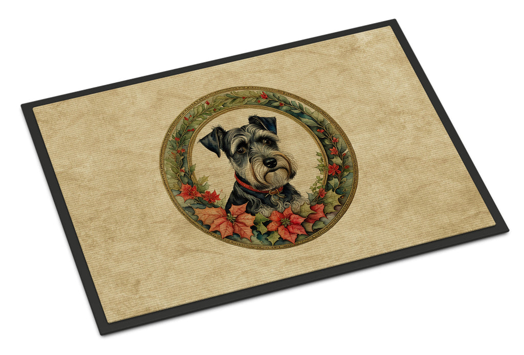 Schnauzer Christmas Flowers Doormat