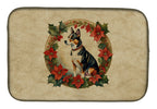 Basenji Christmas Flowers Dish Drying Mat