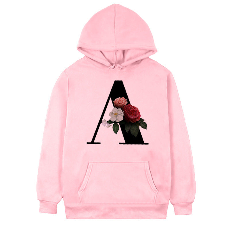Women's Fleece Hoodie with 26-Letter Floral Print | Streetwear